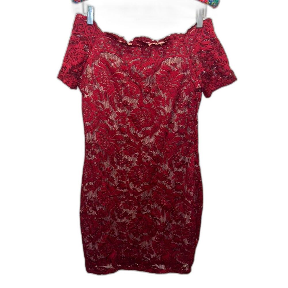 Red Lace Sexy Bodycon Off the Shoulder Stretchy Mini Evening Cocktail Dress